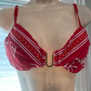 La Blanca Red and White Bikini Top with Gold Accent
